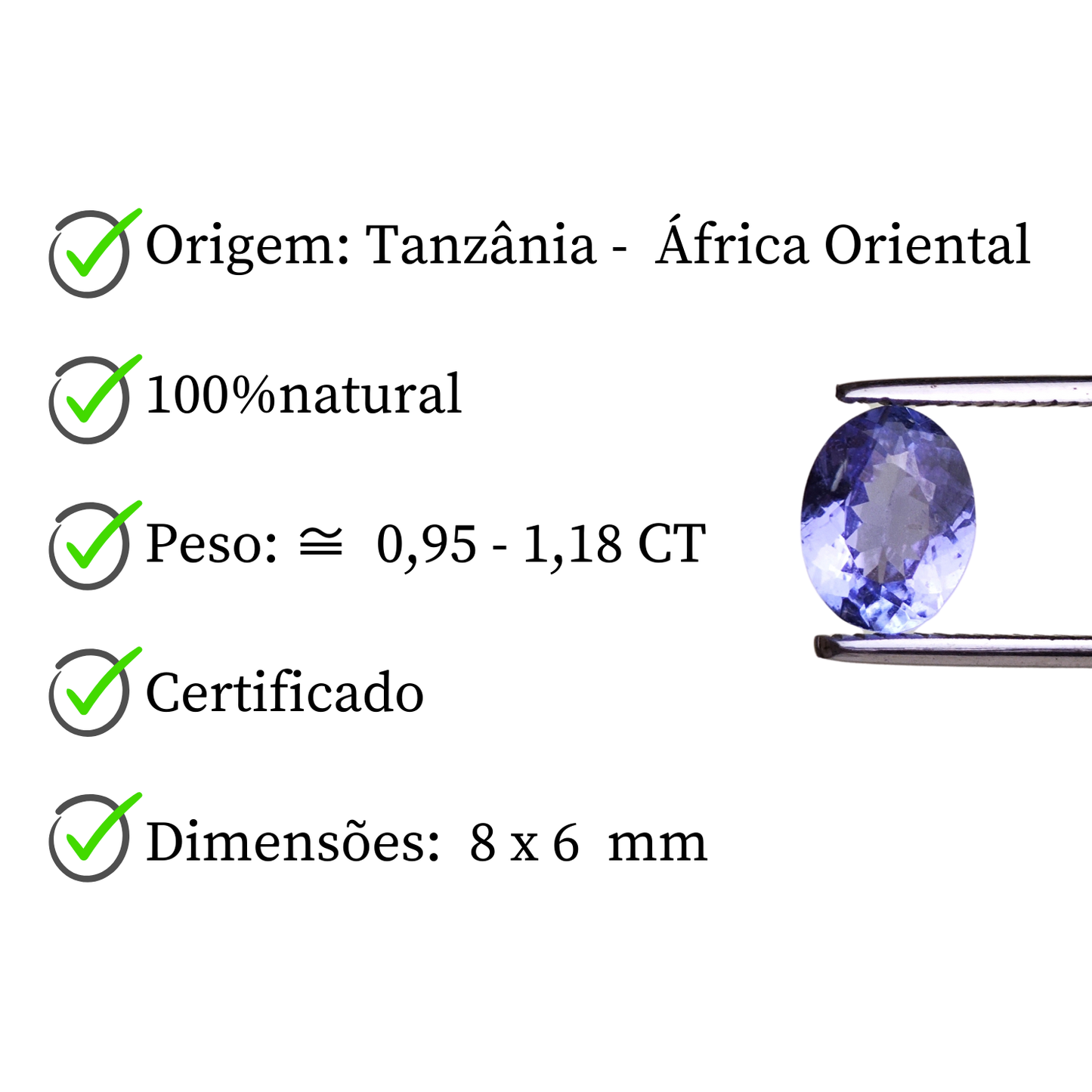 Tanzanita Natural Lapidada – Oval / Entre 8x6 mm ≅ 0,95 e 1,18 ct