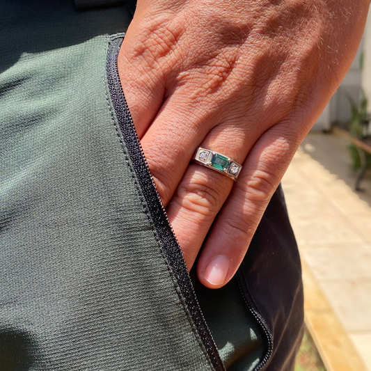 Anel Masculino de Prata 950 com Turmalina Natural Retangular - Anel de Formatura