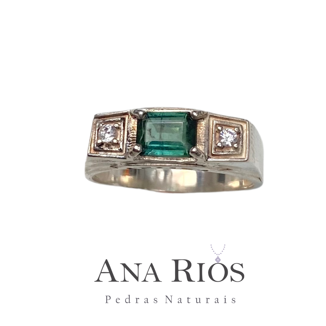 Anel Masculino de Prata 950 com Turmalina Natural Retangular - Anel de Formatura