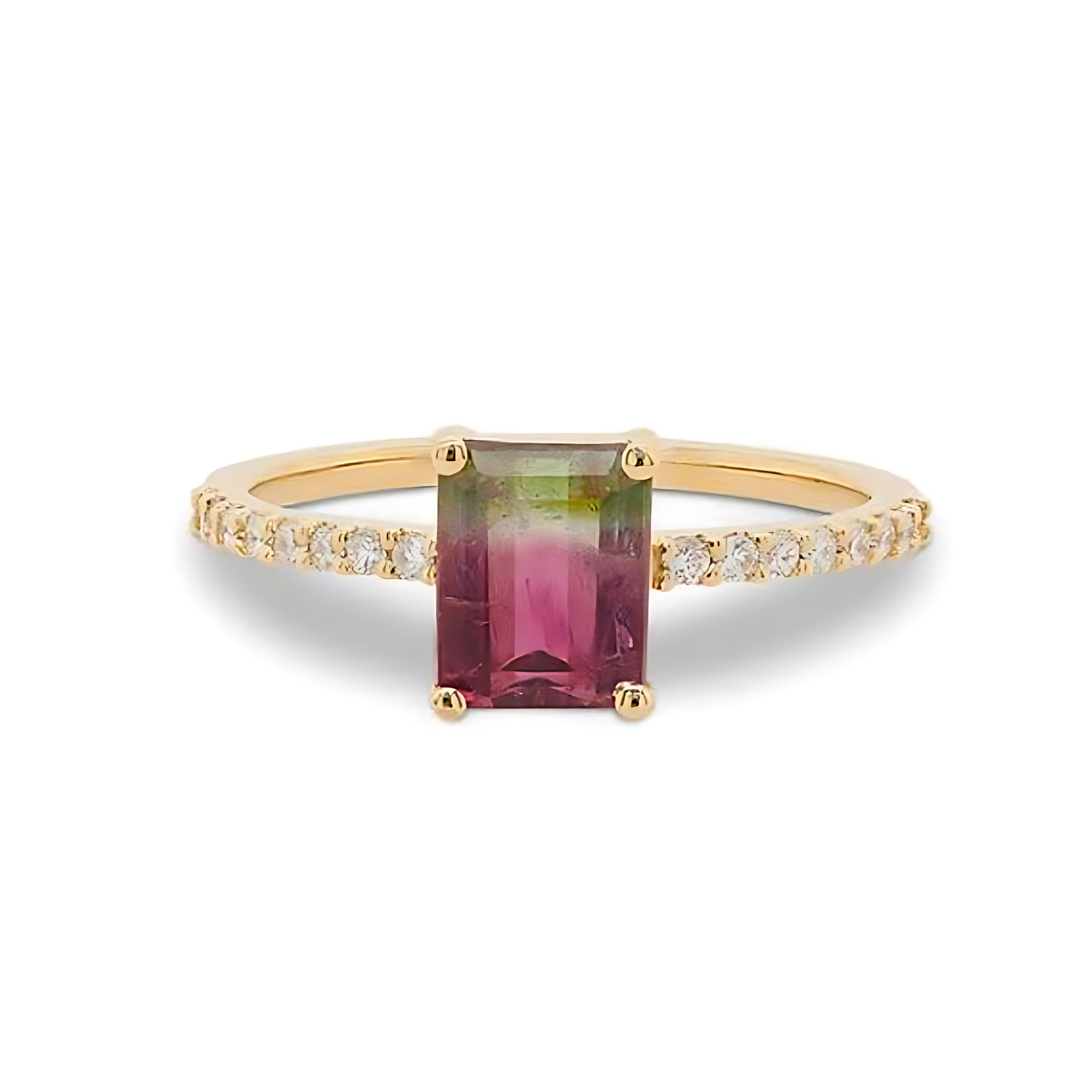 Anel de Ouro 18 K com turmalina melancia e diamantes