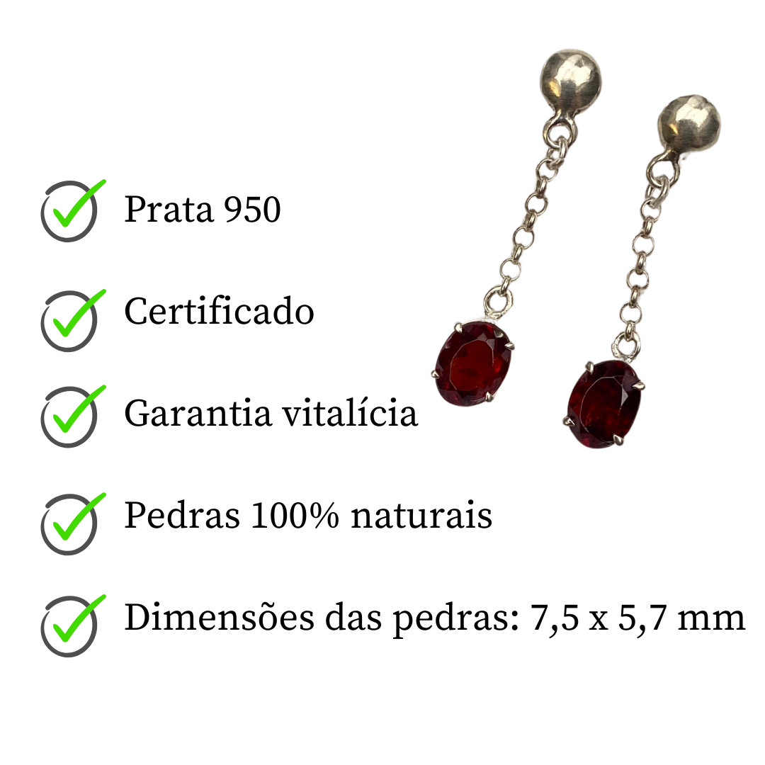 Brinco de Prata Pendente de Granada Oval