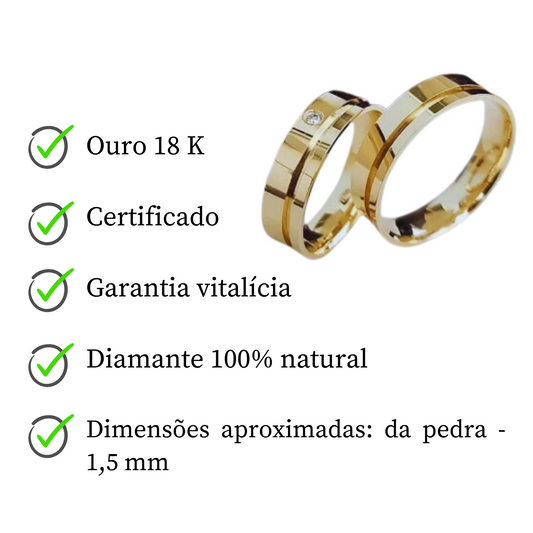 Alianças casamento 5 mm de Ouro 18k com friso lateral