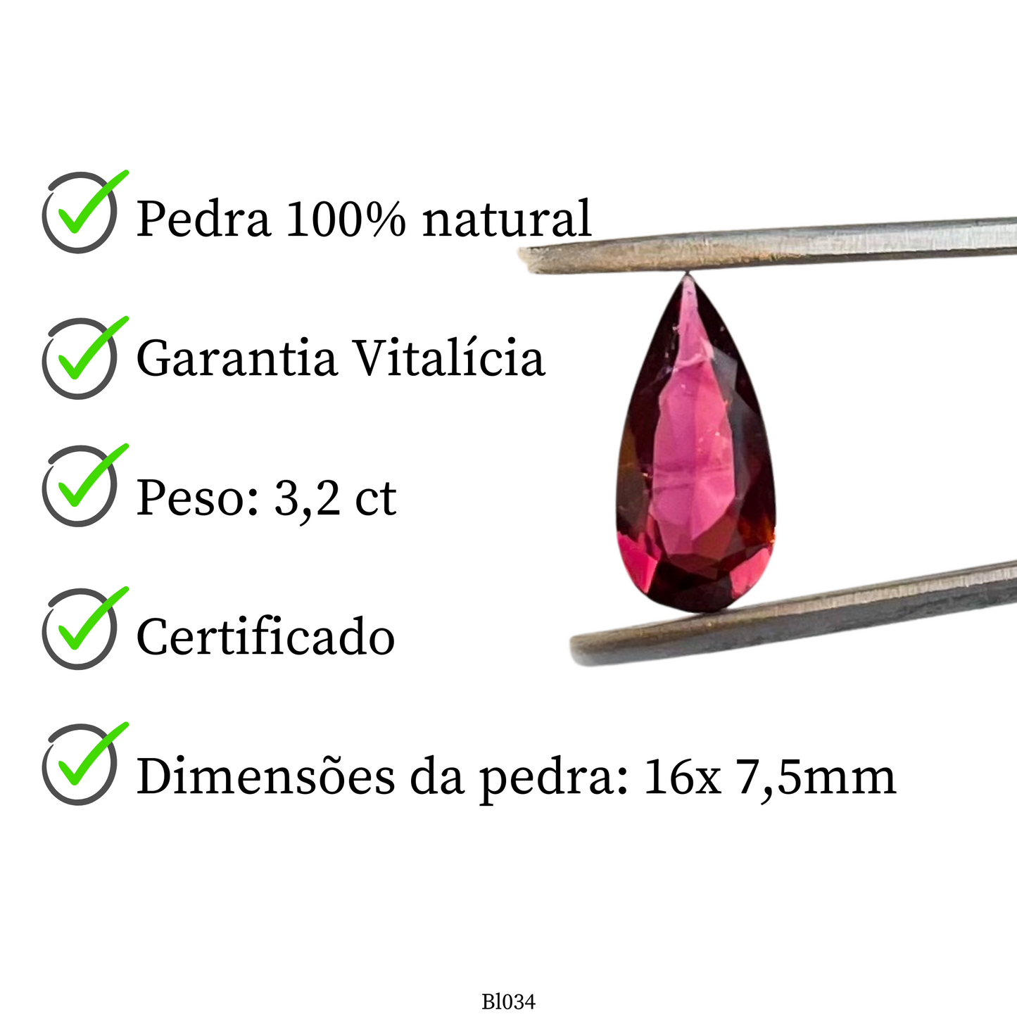 Turmalina Rosa Avermelhada Natural Lapidada gota 3,2ct/ 16 x 7,5 mm