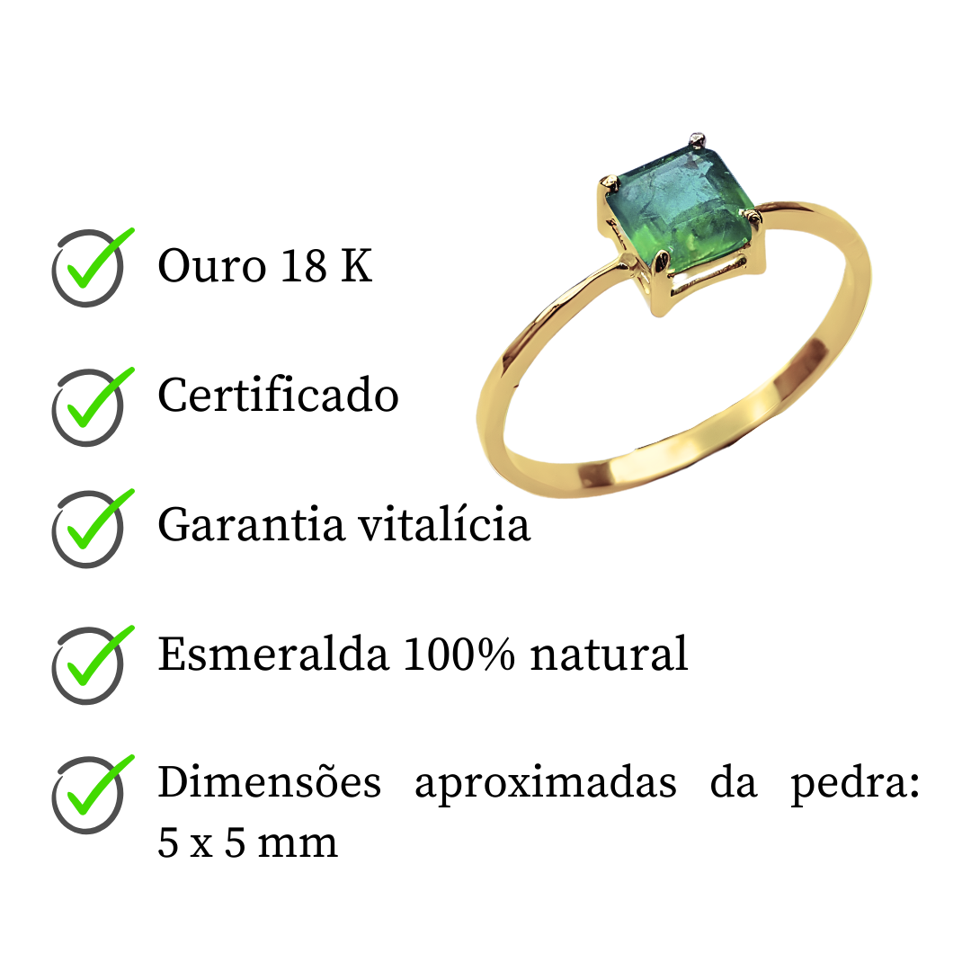 Anel de ouro 18K com Esmeralda Natural