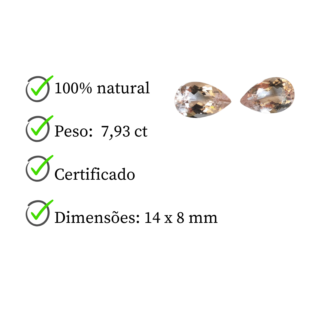 Par de Morganita Natural Gota - 14 x 8 mm - 7,93 ct ( o par)