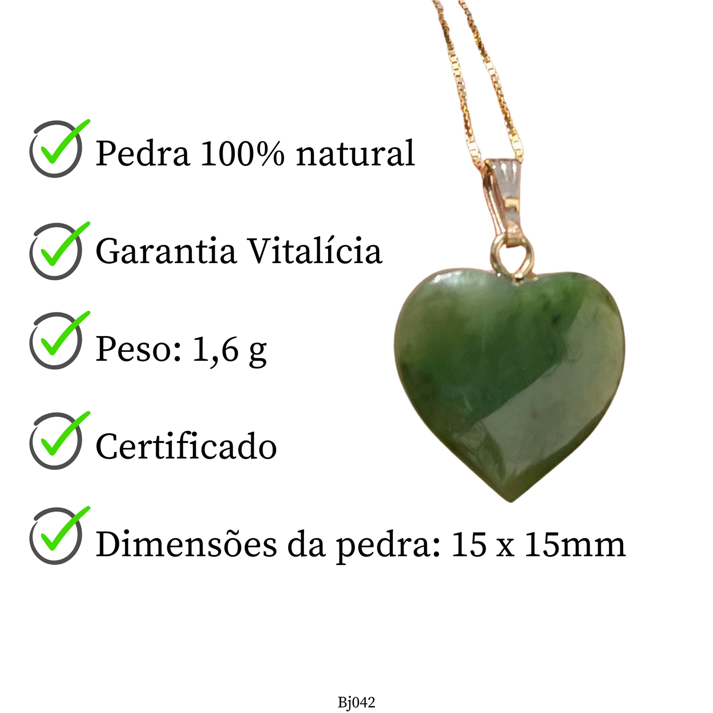 1 Pingente Jade Natural Coração 15 X 15 mm