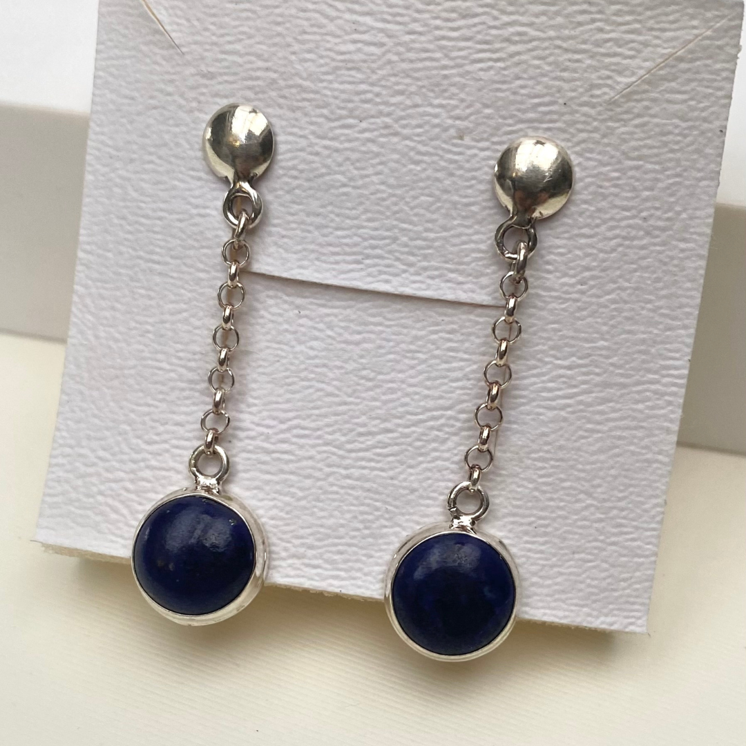 Brinco de Prata Pendente de Lápis Lazuli Redondo