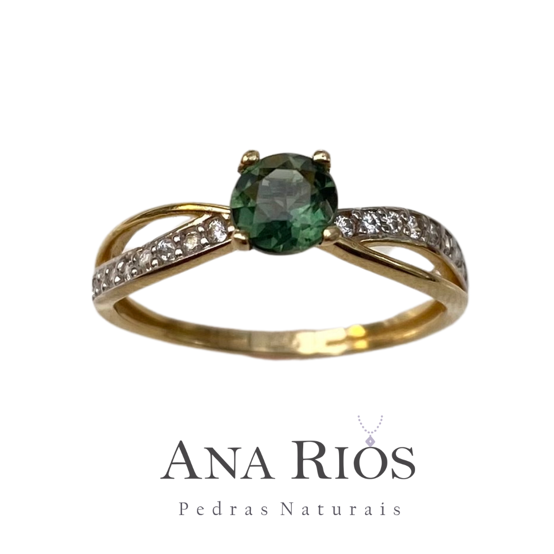Anel de Ouro 18K com Turmalina Verde Natural