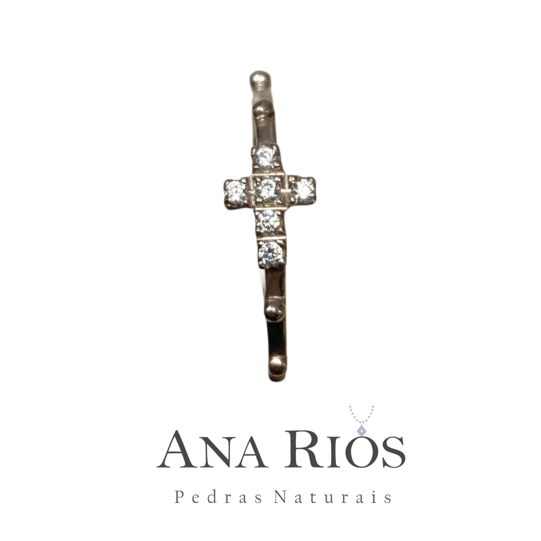 Anel de Prata com Zircônias modelo Cruz / Terço