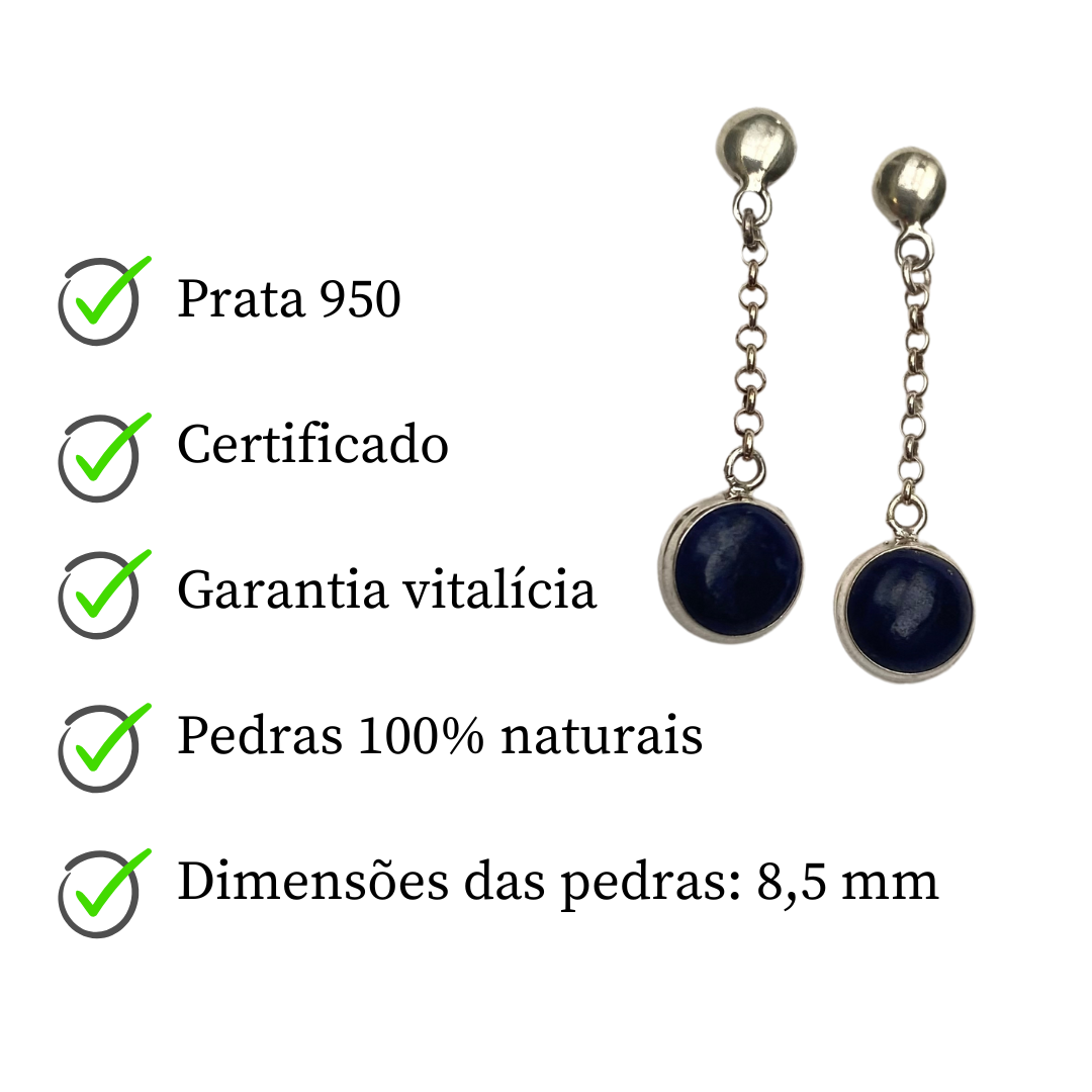Brinco de Prata Pendente de Lápis Lazuli Redondo