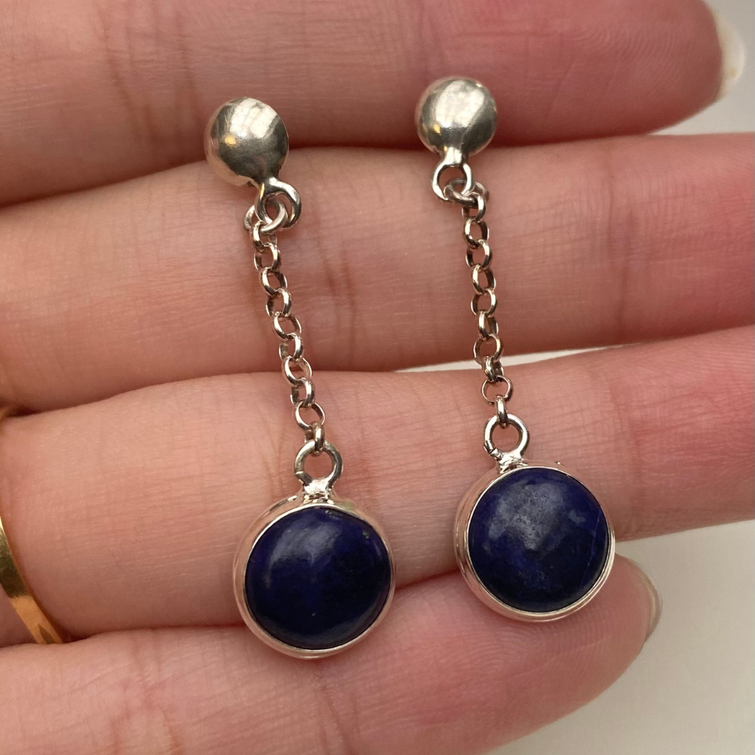 Brinco de Prata Pendente de Lápis Lazuli Redondo