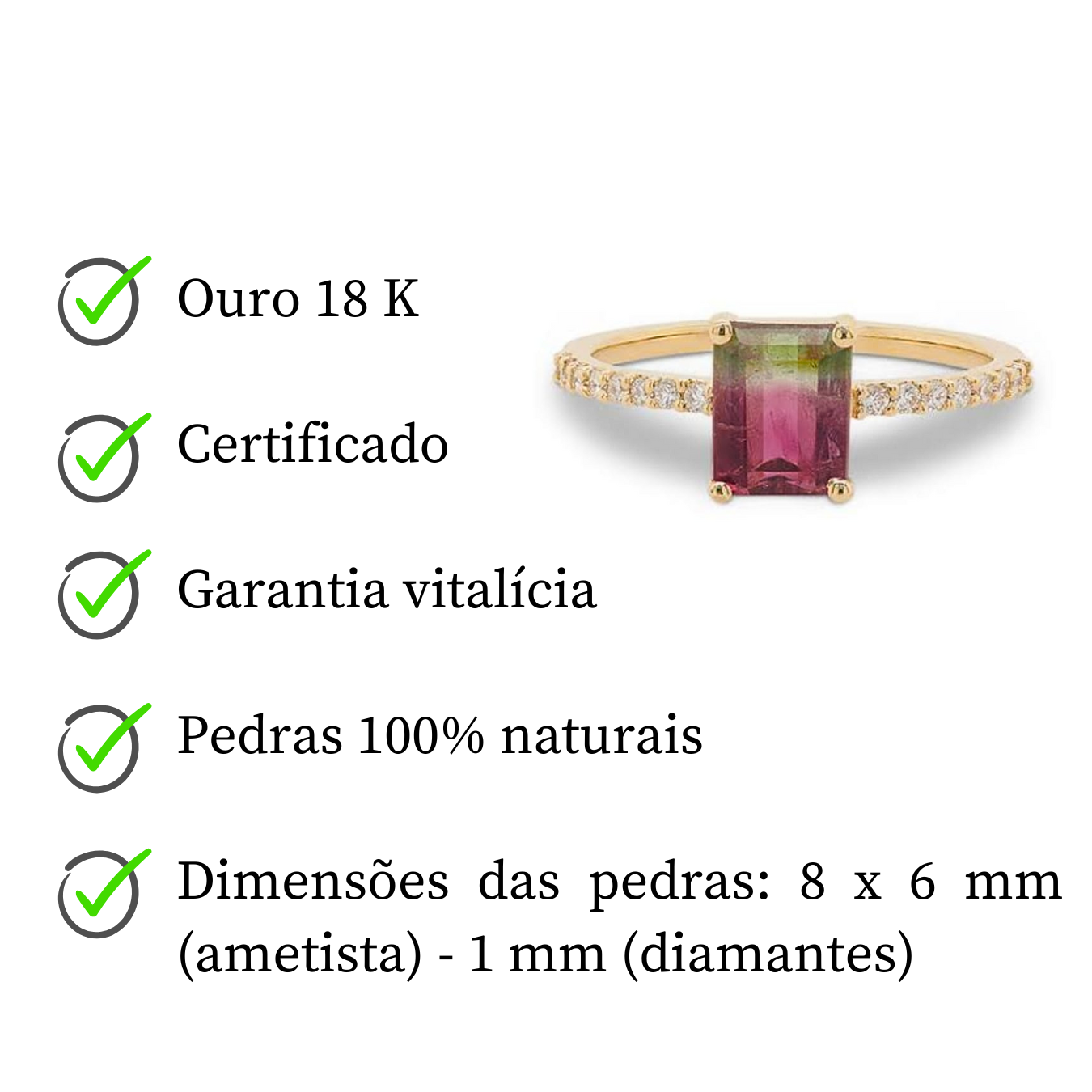 Anel de Ouro 18 K com turmalina melancia e diamantes