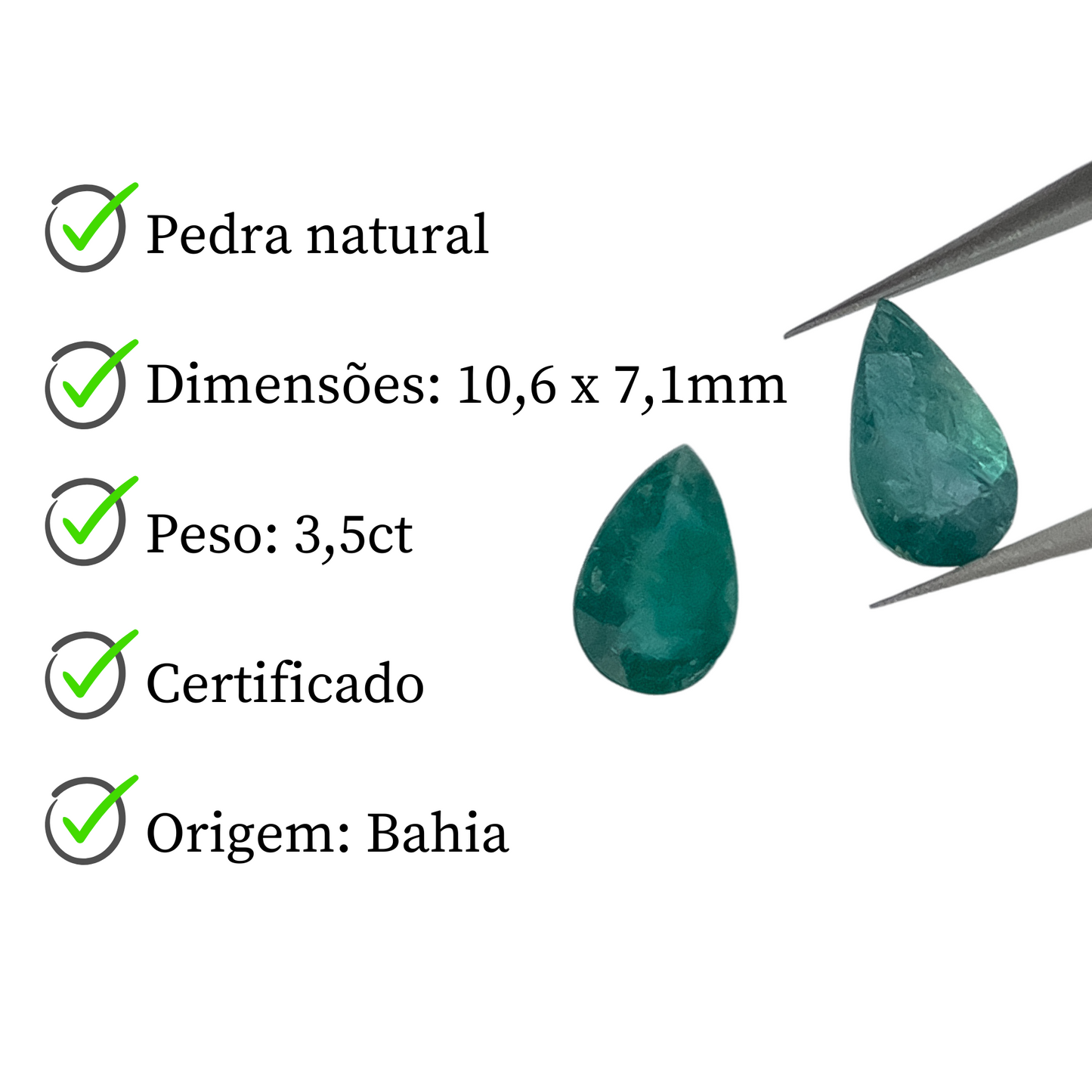 Par de Esmeraldas Naturais Gota- Lapidada - 3,5ct / 10,6 x 7,1 mm