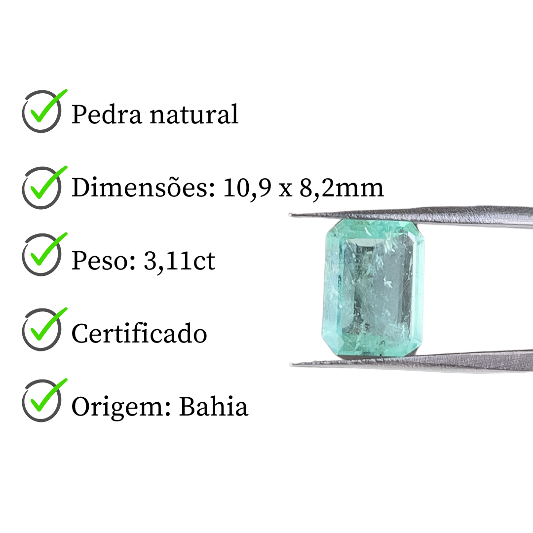Esmeralda Natural - Retangular -10,9 x 8,2mm / 3,11 ct .