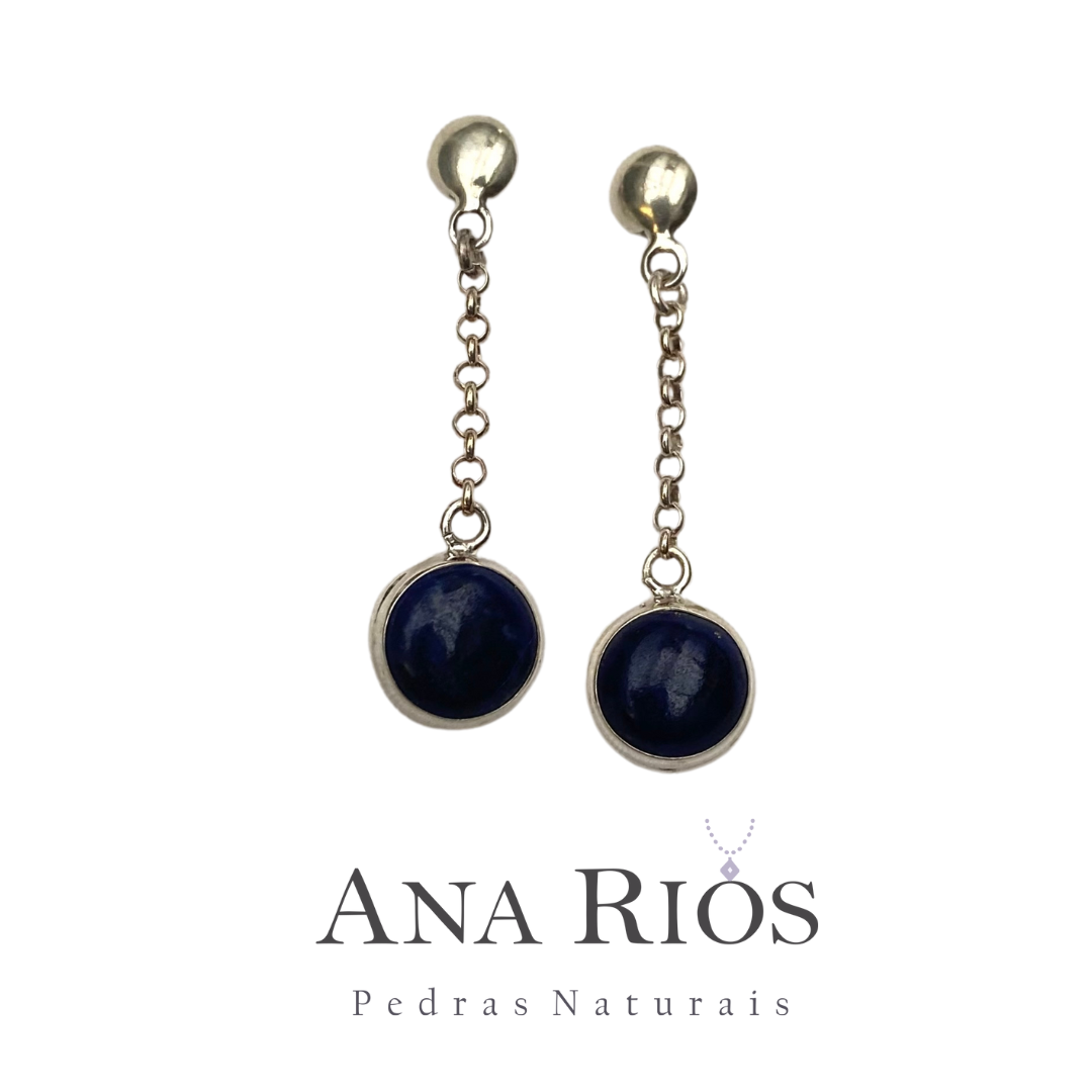 Brinco de Prata Pendente de Lápis Lazuli Redondo