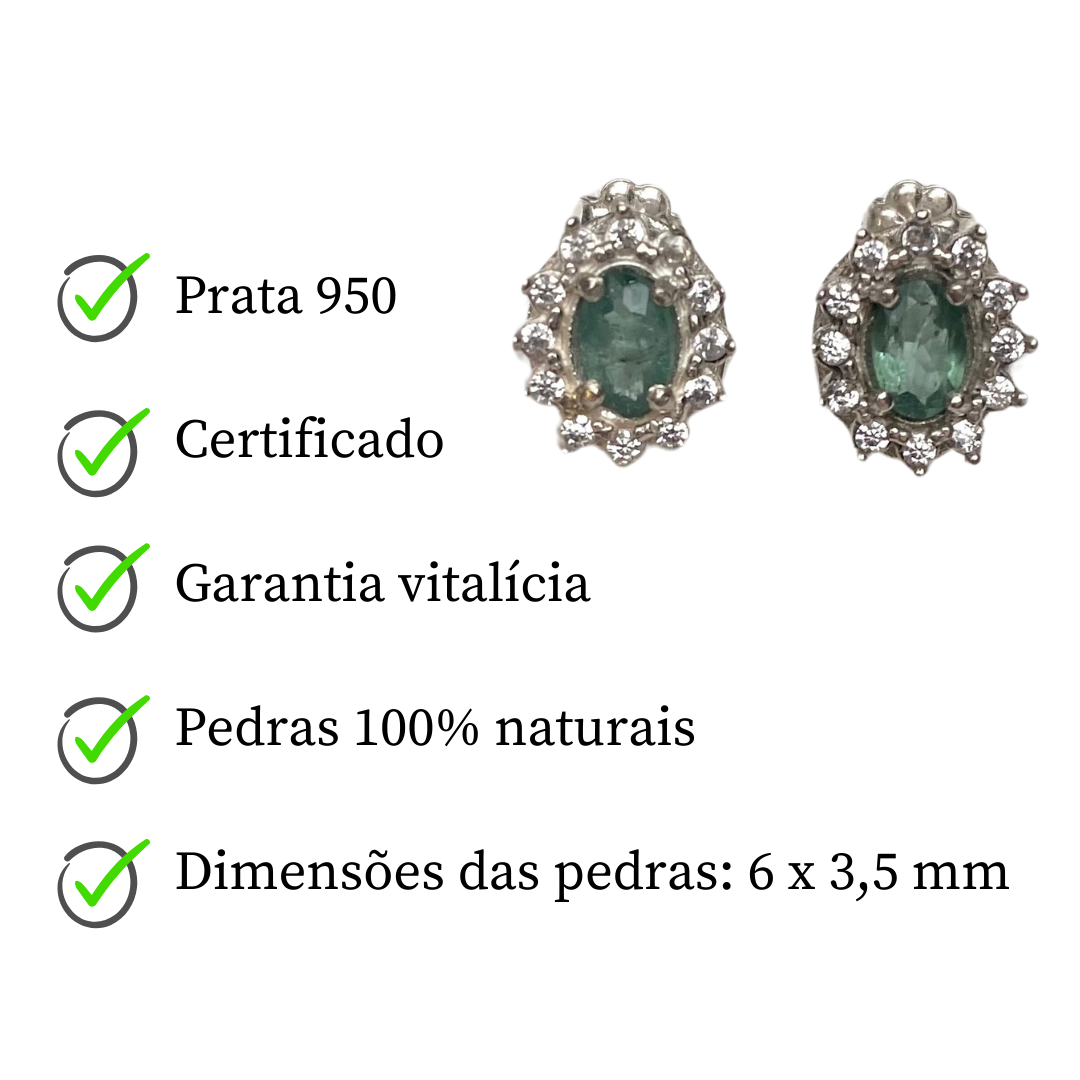 Brinco de Prata com Turmalina Oval e Zircônias