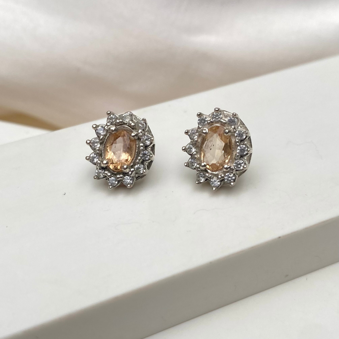 Brinco de Prata com Topázio Imperial Oval e Zircônias
