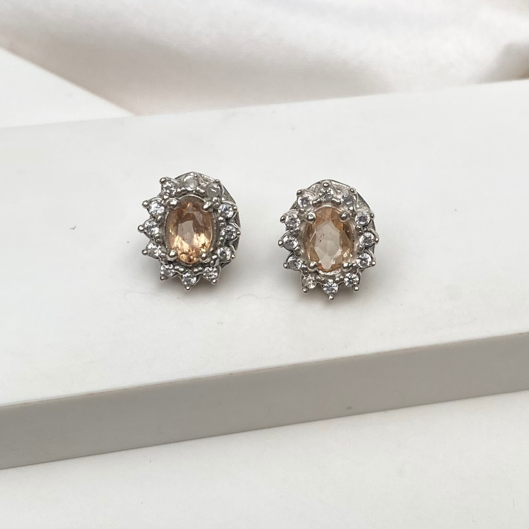 Brinco de Prata com Topázio Imperial Oval e Zircônias