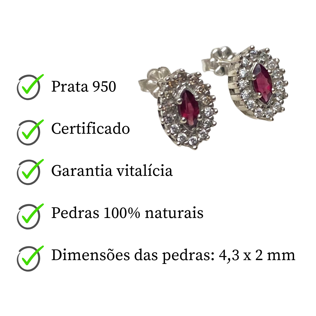 Brinco de Prata com Granada Navete e Zircônias Grande
