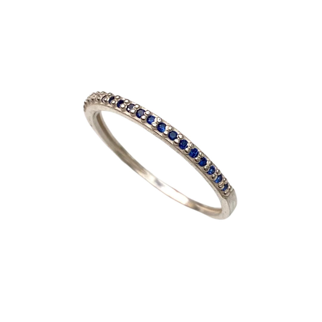 Anel Meia Aliança de Prata com Zircônia Azul