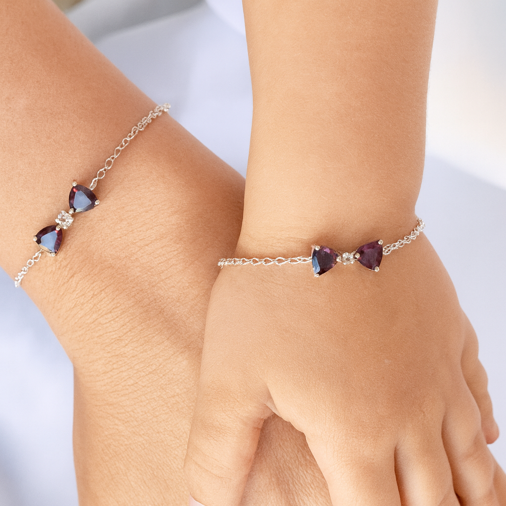 Pulseira com 14,5 cm de Prata com Granadas 6mm e Morganita 2mm