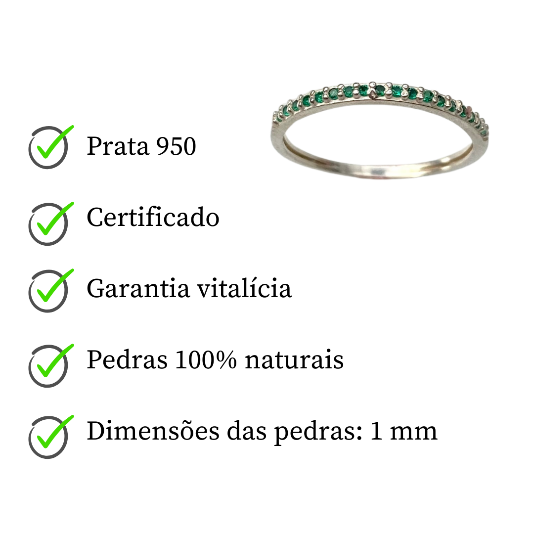 Anel Meia Aliança de Prata com Zircônia Verde
