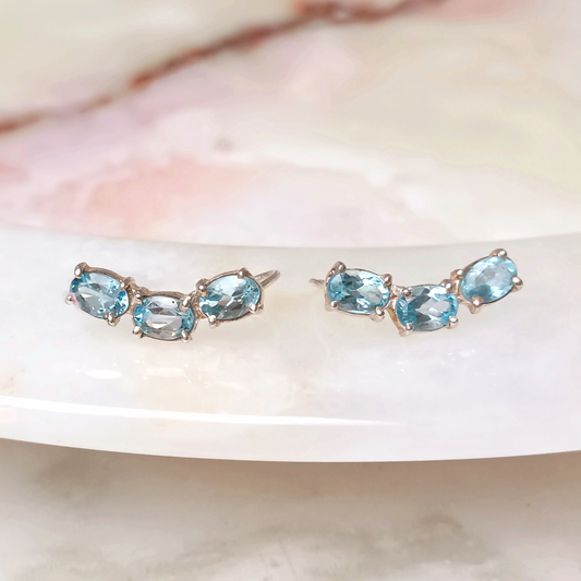 Brinco Ear Cuff de Prata 950 com Ćguas-marinhas