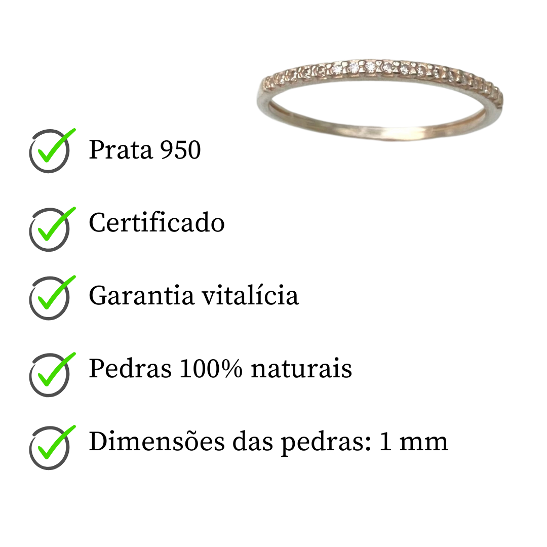 Anel Meia Aliança de Prata com Zircônia