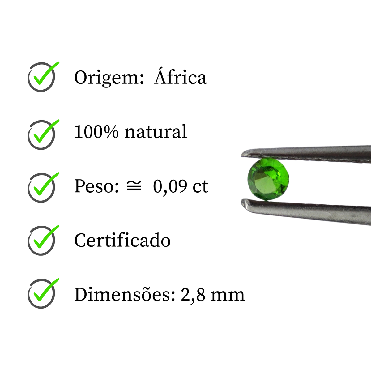 Granada Tsavorita Verde Natural Lapidada – formato Redondo / ≅ 2,8 mm e 0,09 ct