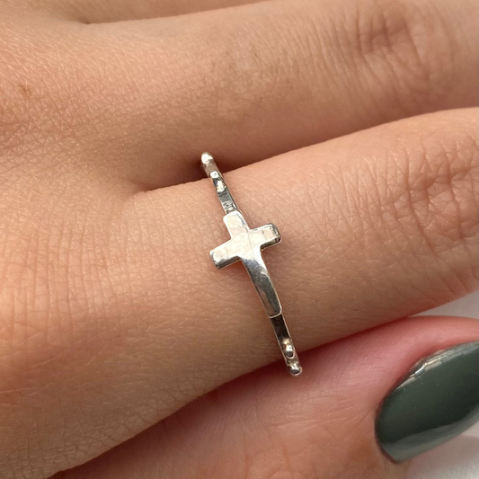 Anel de Prata 950 modelo Cruz / Terço