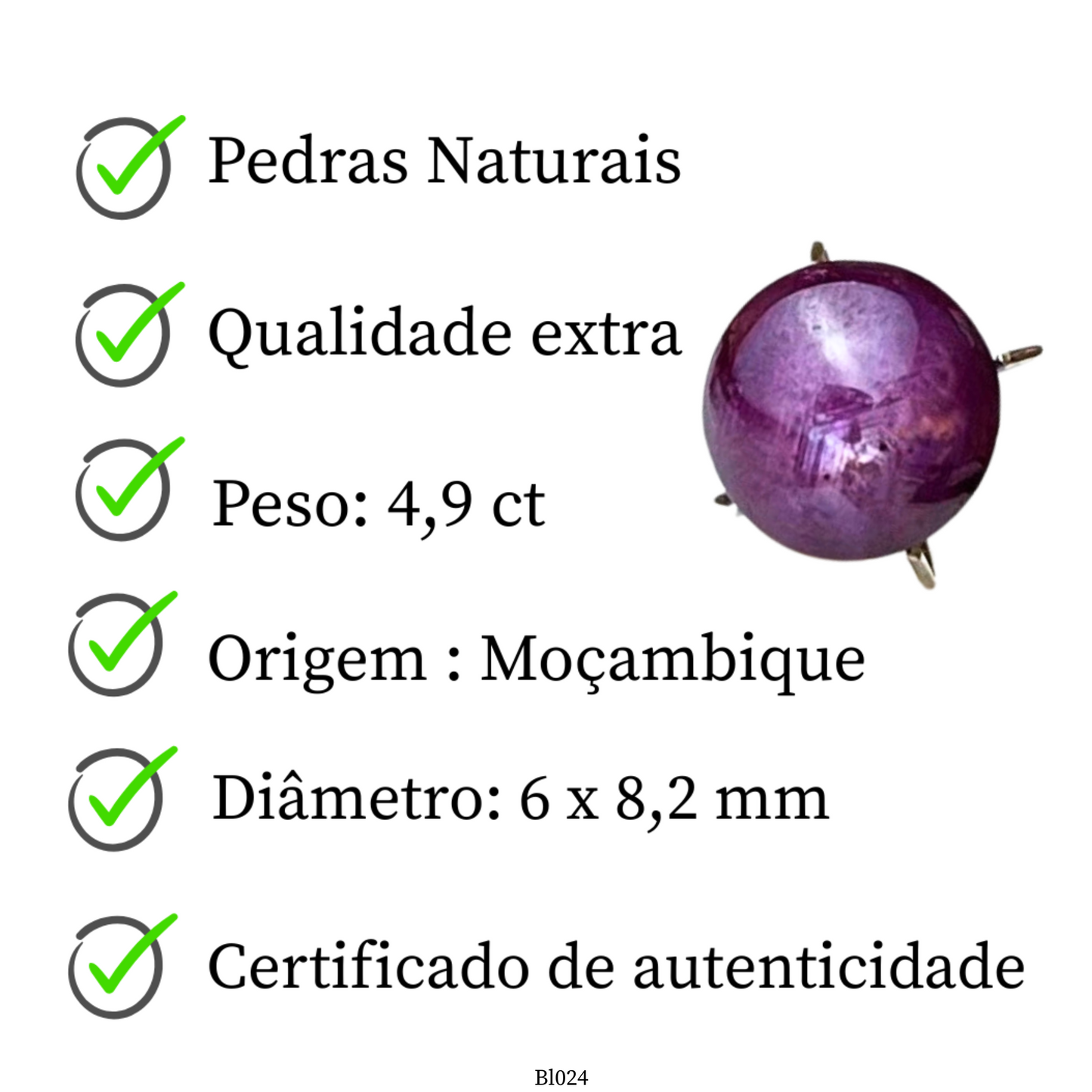 Rubi Natural com asterismo Lapidado em cabochão 4,9 ct
