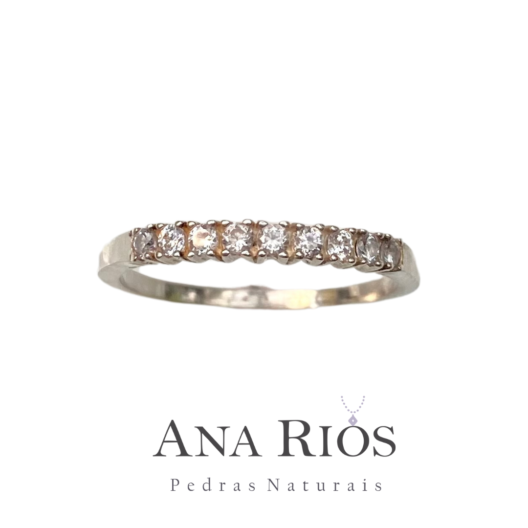 Anel Meia Aliança de Prata 950 com Zircônias