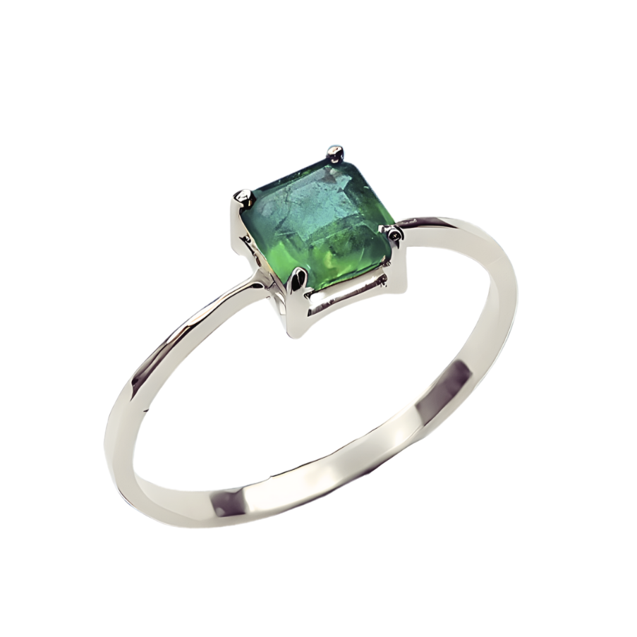 Anel de ouro 18K branco com Esmeralda Natural