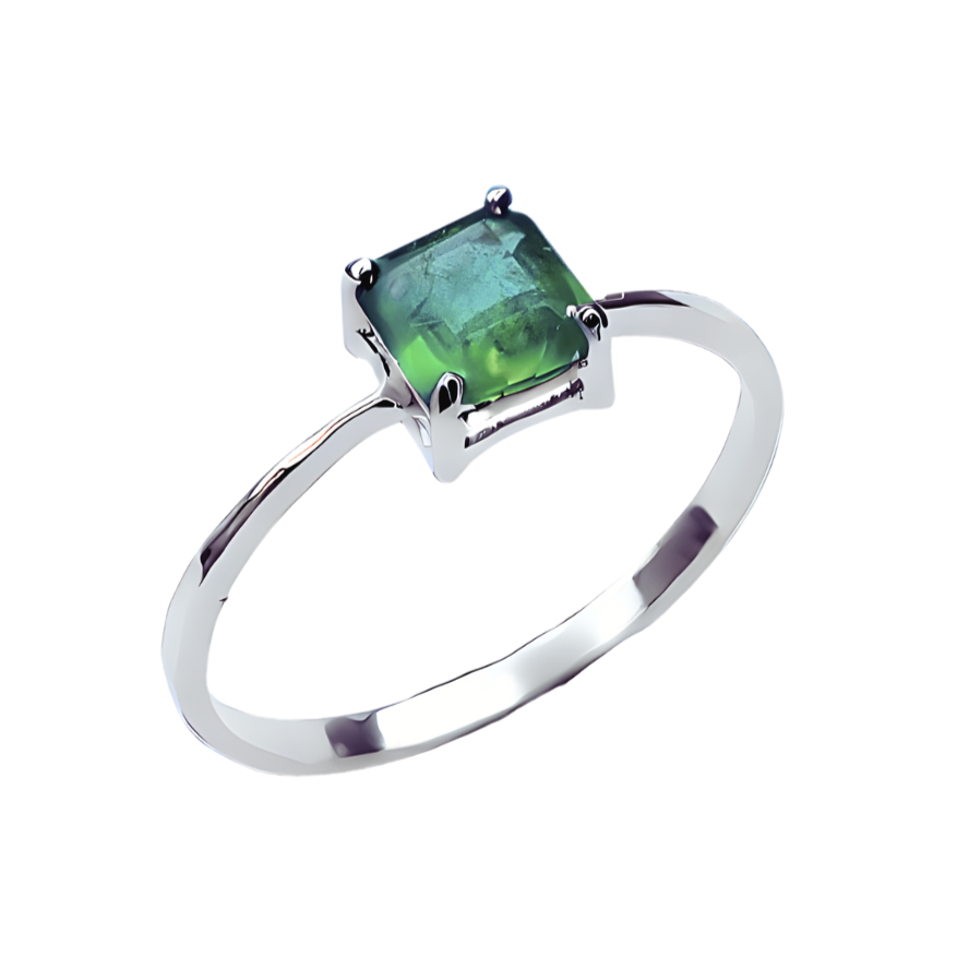 Anel de Prata 950 com Esmeralda Natural Quadrada