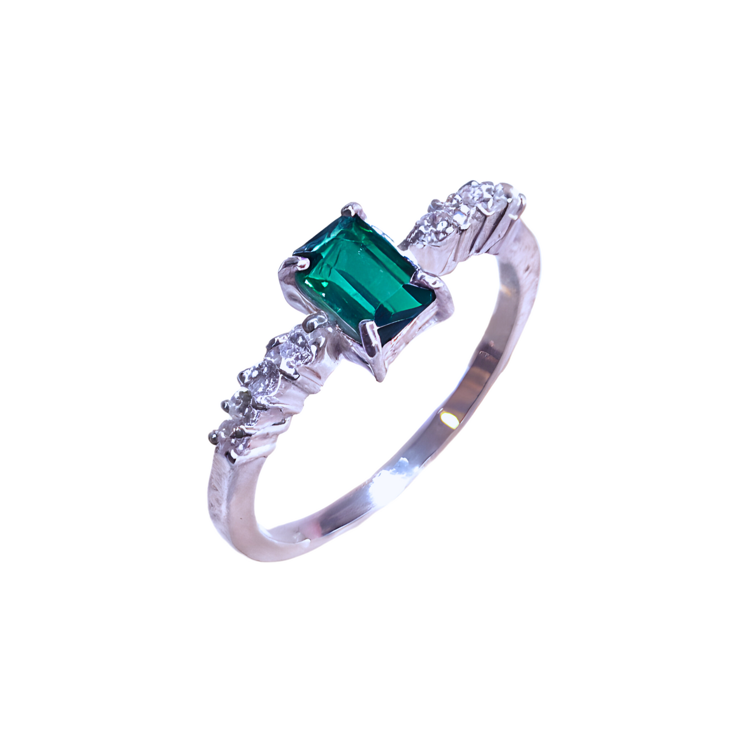 Anel de Prata 950 com Turmalina Verde Natural Retangular e Zircônias Degradê