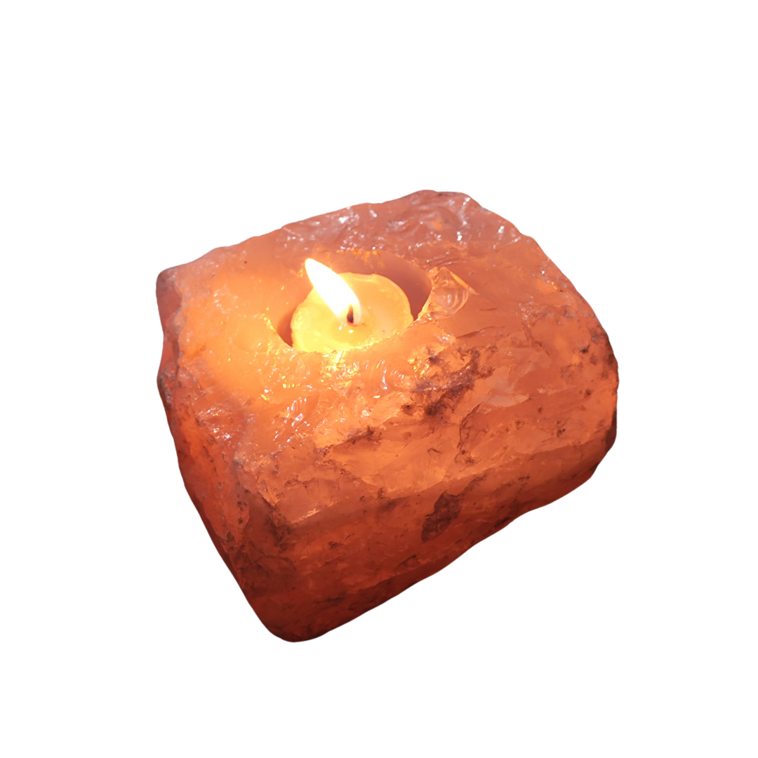 Porta velas de quartzo rosa bruto