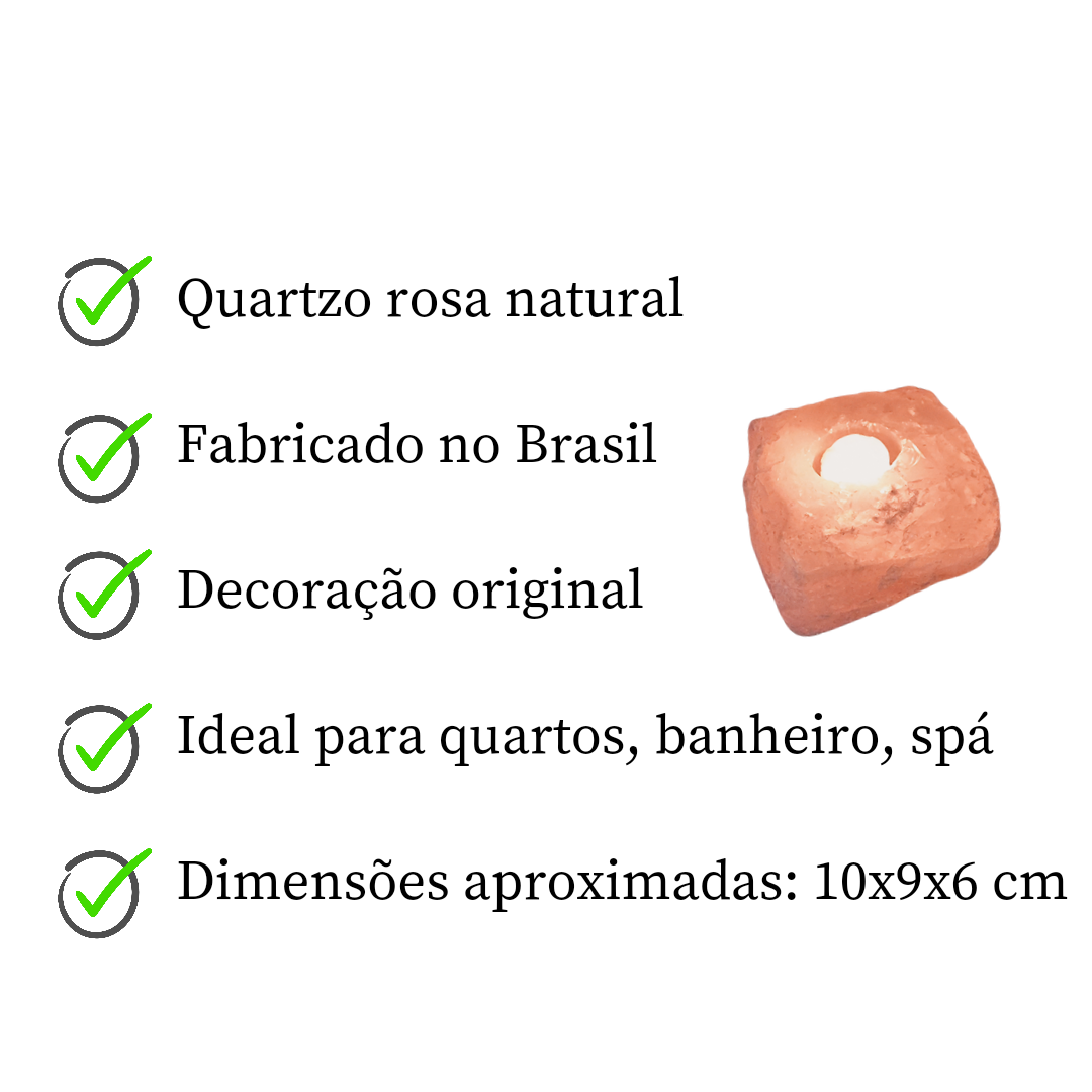 Porta velas de quartzo rosa bruto
