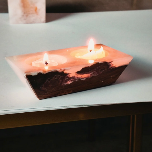 Porta velas duplo de ônix paquistanês