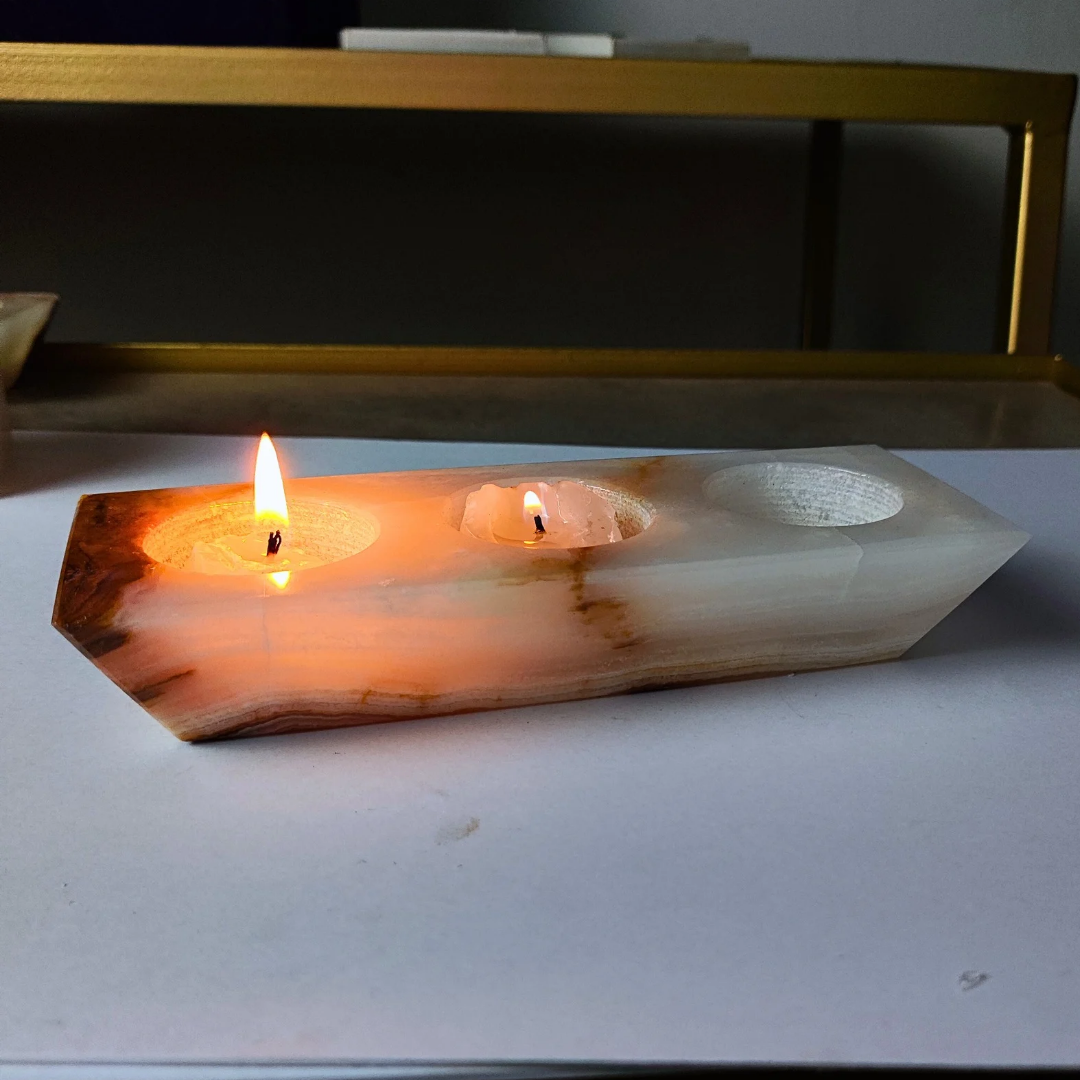 Porta velas tripol de ônix paquistanês