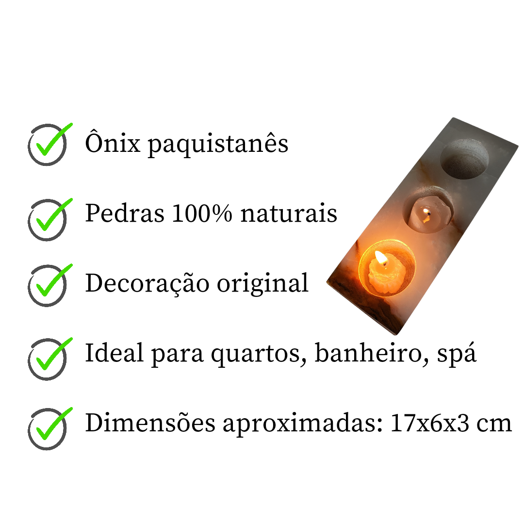 Porta velas tripol de ônix paquistanês