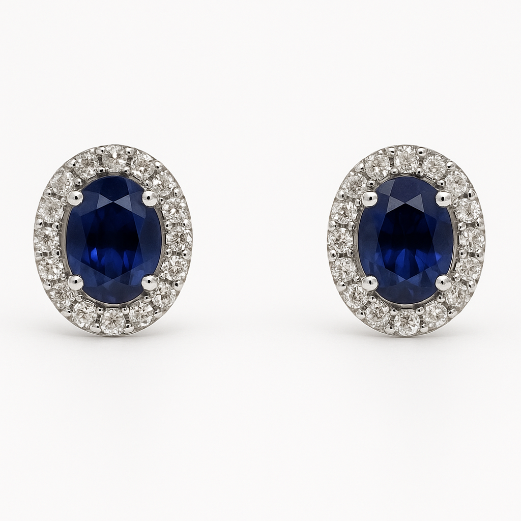 Brincos de ouro branco 18K com safira e diamantes naturais