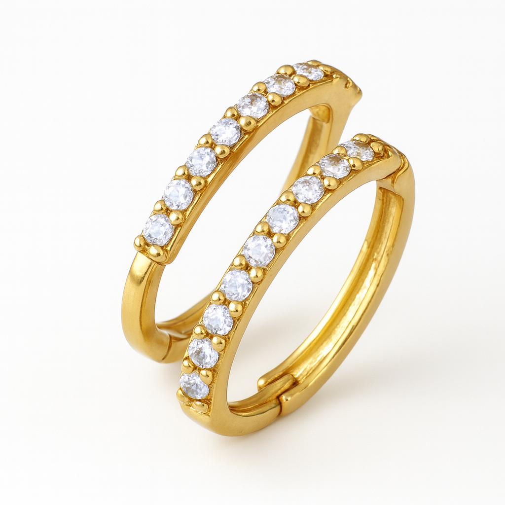Brincos Argolas de Ouro 18k com Zircônias