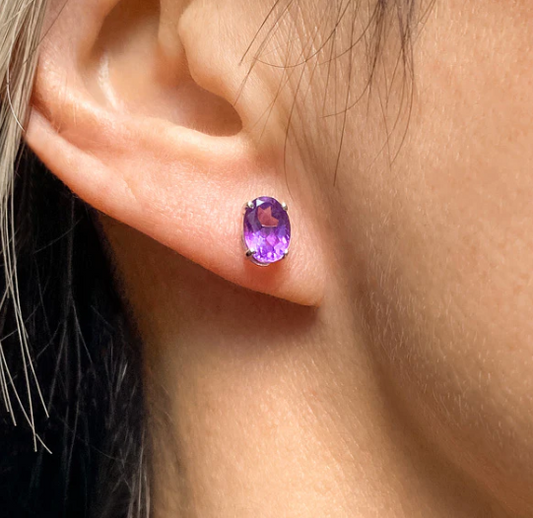 Brinco Prata 950 com Ametista Natural Oval