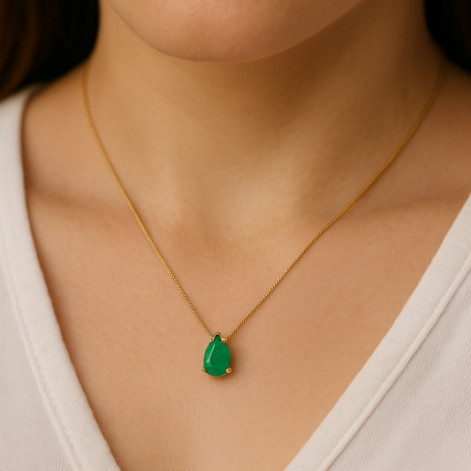 Colar de Ouro 18 k com Esmeralda Gota