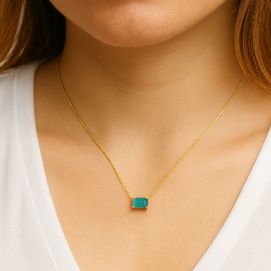 Colar de Ouro 18K com Esmeralda Retangular