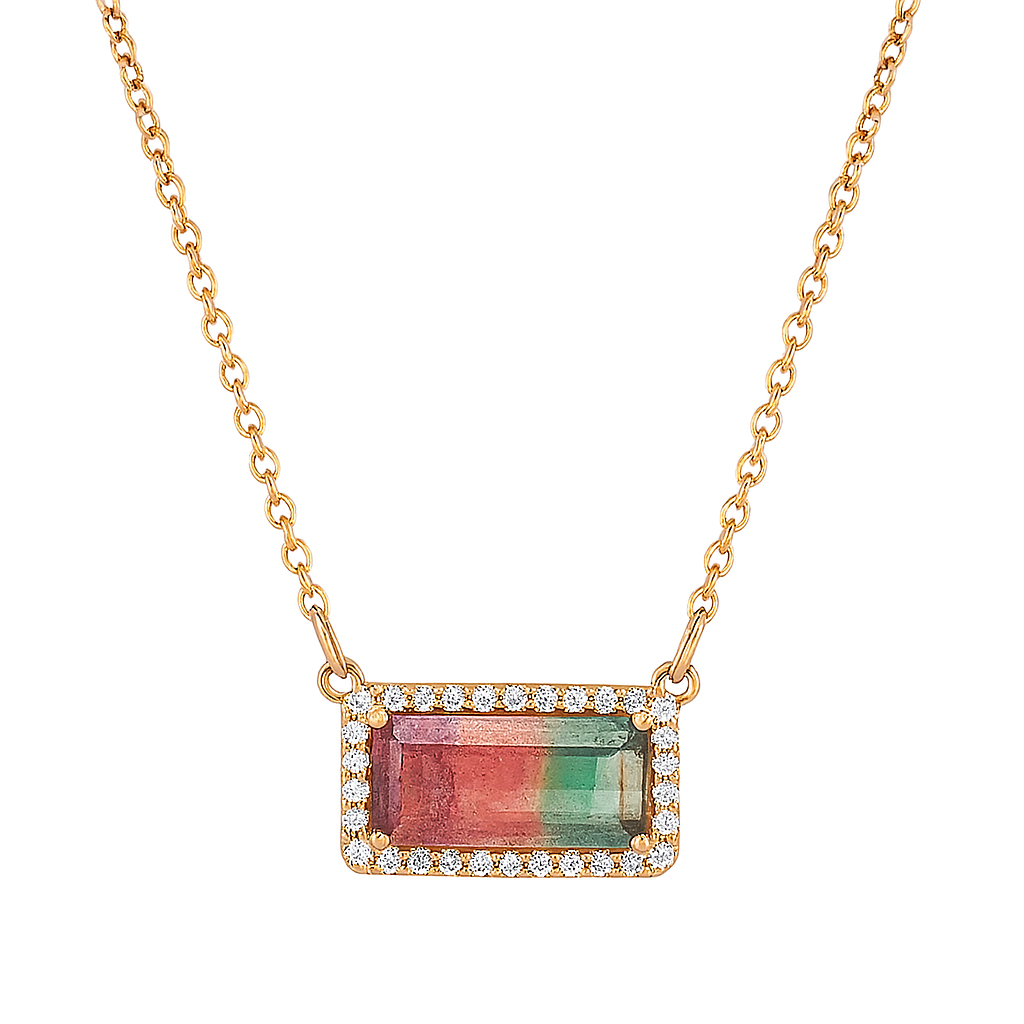 Colar de Ouro 18K com Turmalina Bicolor