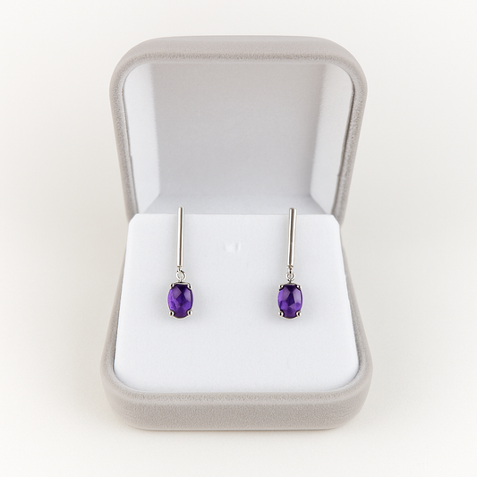 Brincos de Prata 950 com Ametista Natural Oval