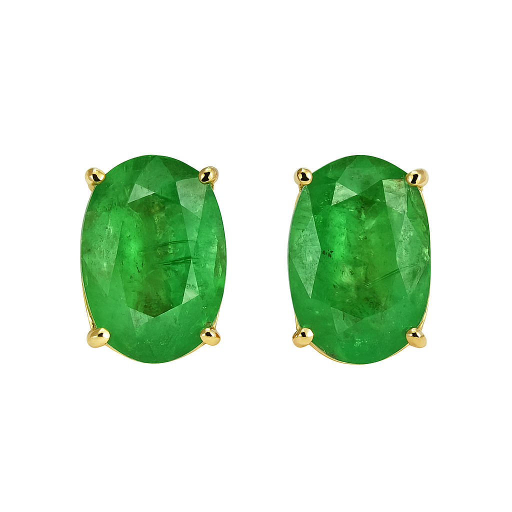 Brincos de ouro 18 K com Esmeraldas naturais 8 x 6 mm