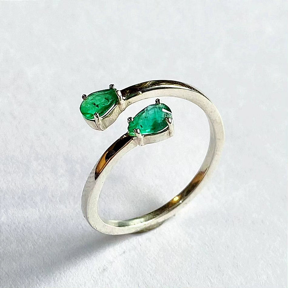 Anel regulável de Prata 950 com Esmeraldas Naturais