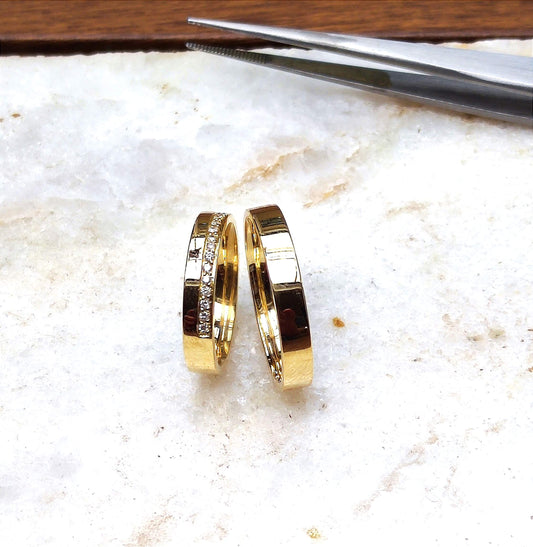 Alianças casamento 5 mm de Ouro 18k com diamantes (Dublin)